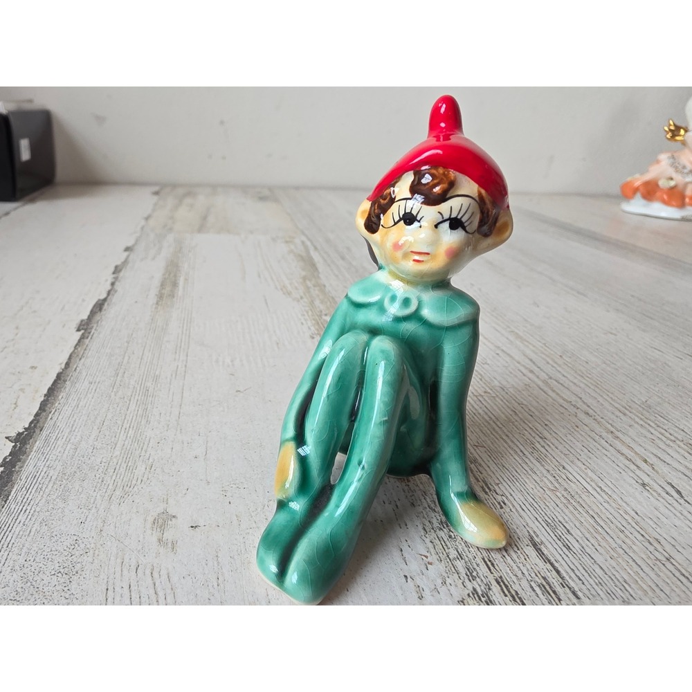 Vintage MCM Japan ceramic elf pixie statue figurine Xmas decor village unique